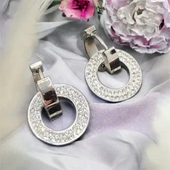 Silver earrings made of surgical steel with a removable pendant inlaid with stones earrings Dominika circles in silver 1002185