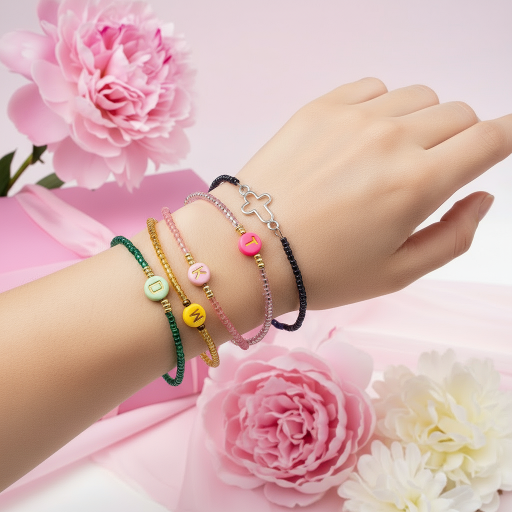 Personalizovaný náramok s písmenami – 18 cm, chirurgická oceľ, pamäťový drôt