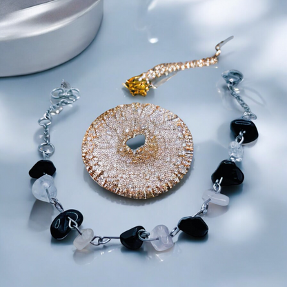 Light and Shadow – obsidian and rock crystal bracelet NA220