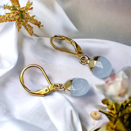 Zlaté visiace náušnice s krištáľom – chirurgická oceľ, hypoalergénne prevedenie náušnice číry krištáľ NA42