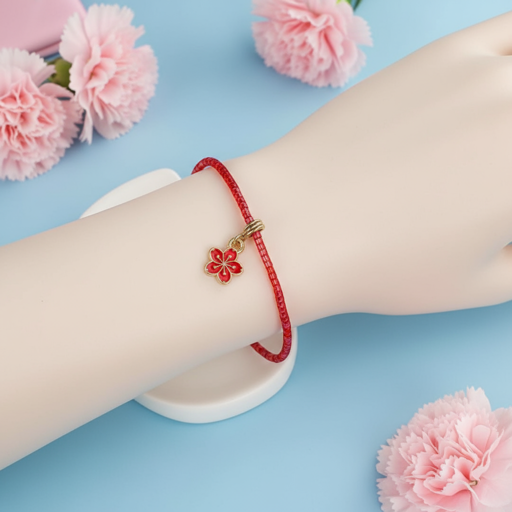 Náramok Červený Kvet Ochrany NH1 červené koráliky kvetinový prívesok Harakka Jewls