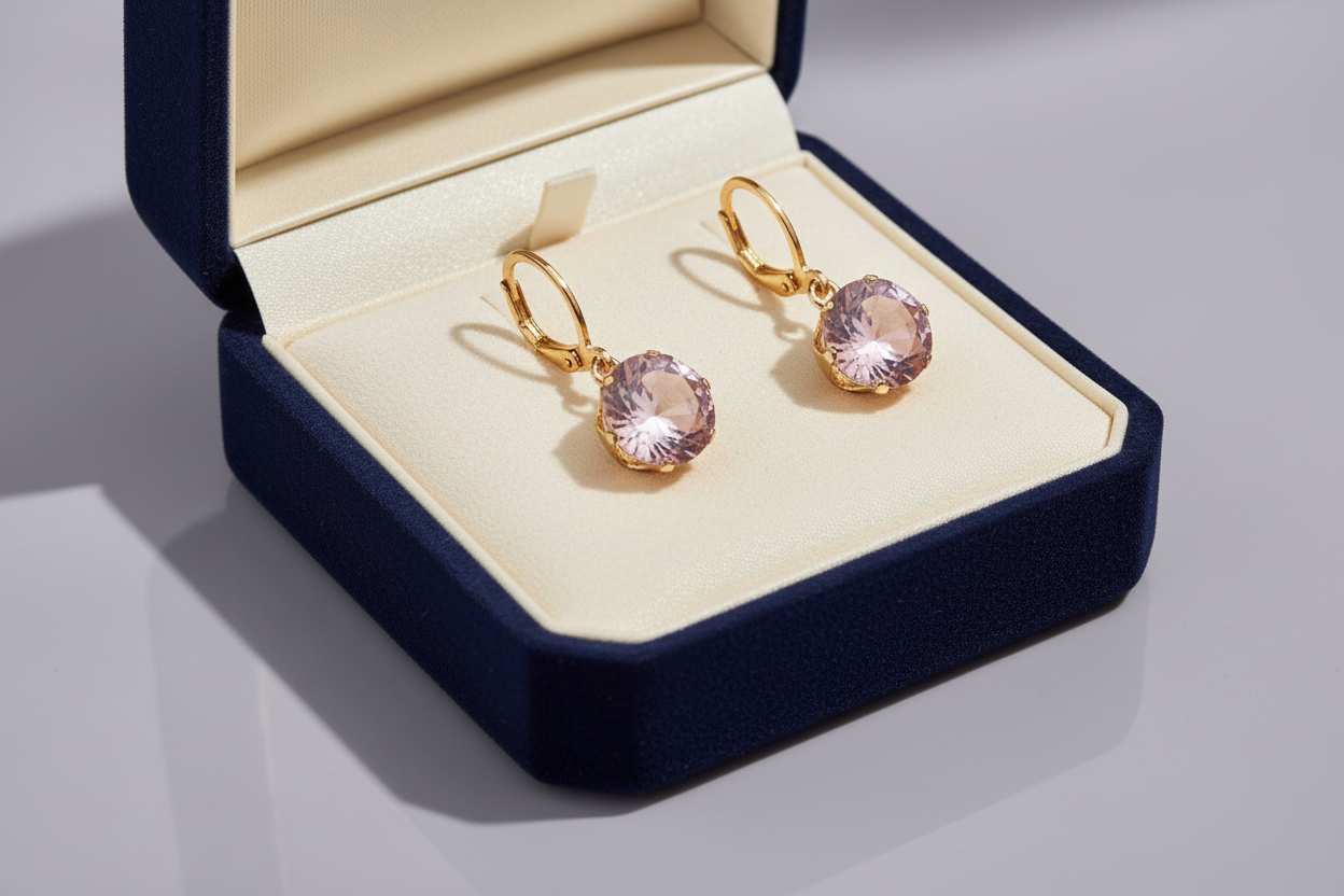 Zlatý set z chirurgickej ocele s ružovými kamienkami – náušnice a prívesok Harakka Jewls