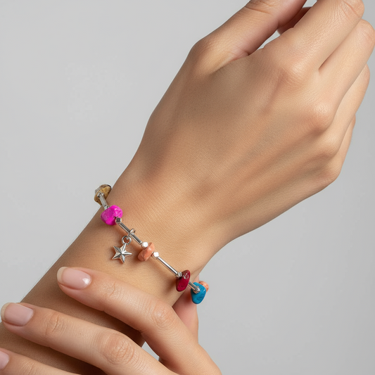 Star Energy – Colorful Agate and Peridot Bracelet with Star (NA99)