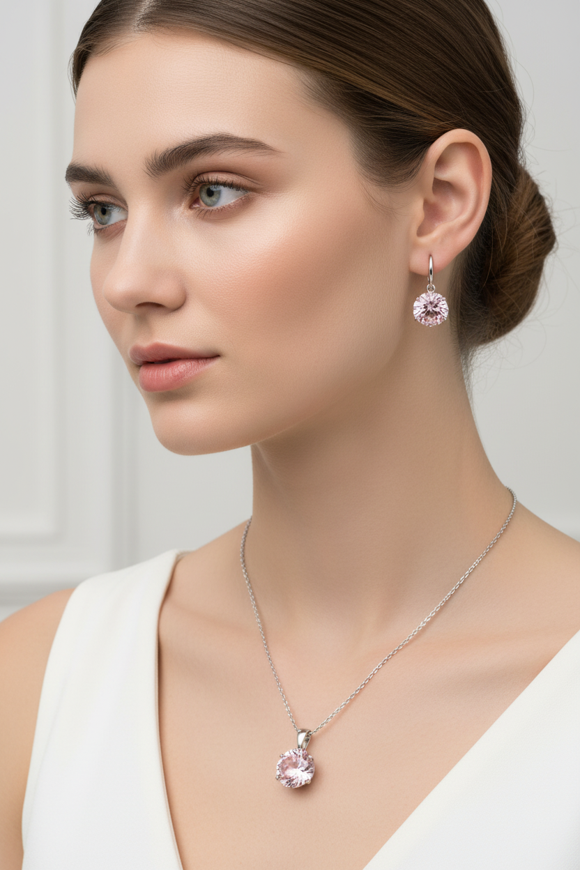 strieborný set s ružovými kamienkami náušnice prívesok chirurgická oceľ