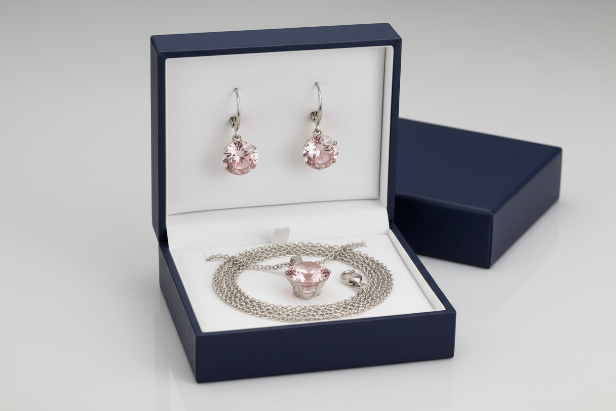 strieborný set s ružovými kamienkami náušnice prívesok chirurgická oceľ