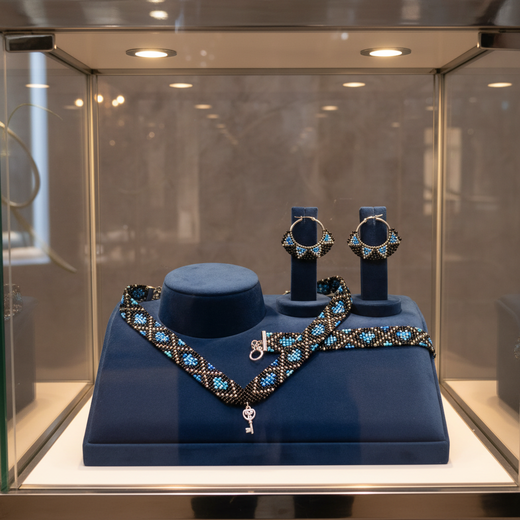 modro čierny korálkový set náhrdelník náramok náušnice ručná práca