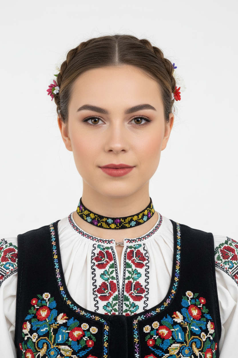 slovansky folklorny nahrdelnik cierny s farebnymi kvetmi harakka jewls