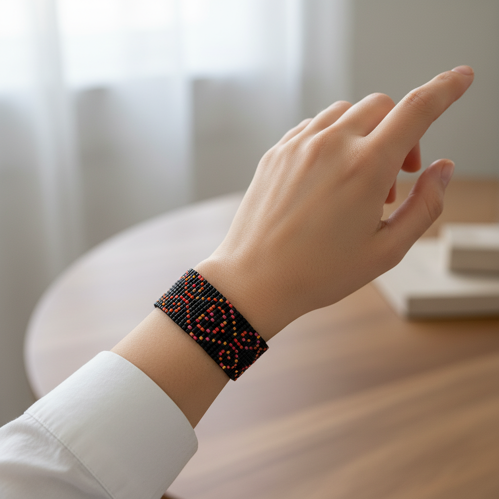 čierno oranžový ručne tkaný náramok Harakka Jewls