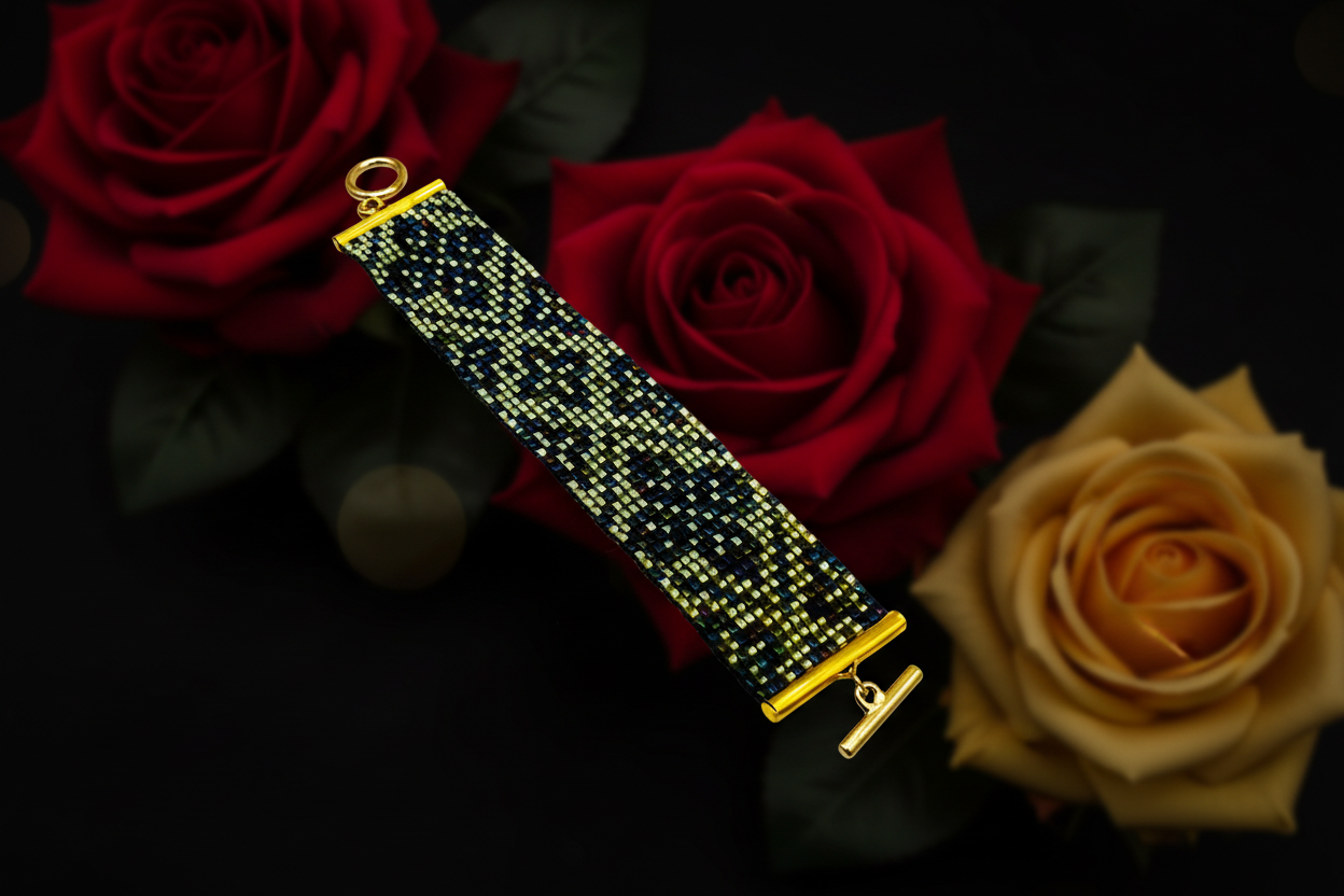 náramok Perúnova noc smaragdovo zelený ručne robený Harakka Jewls