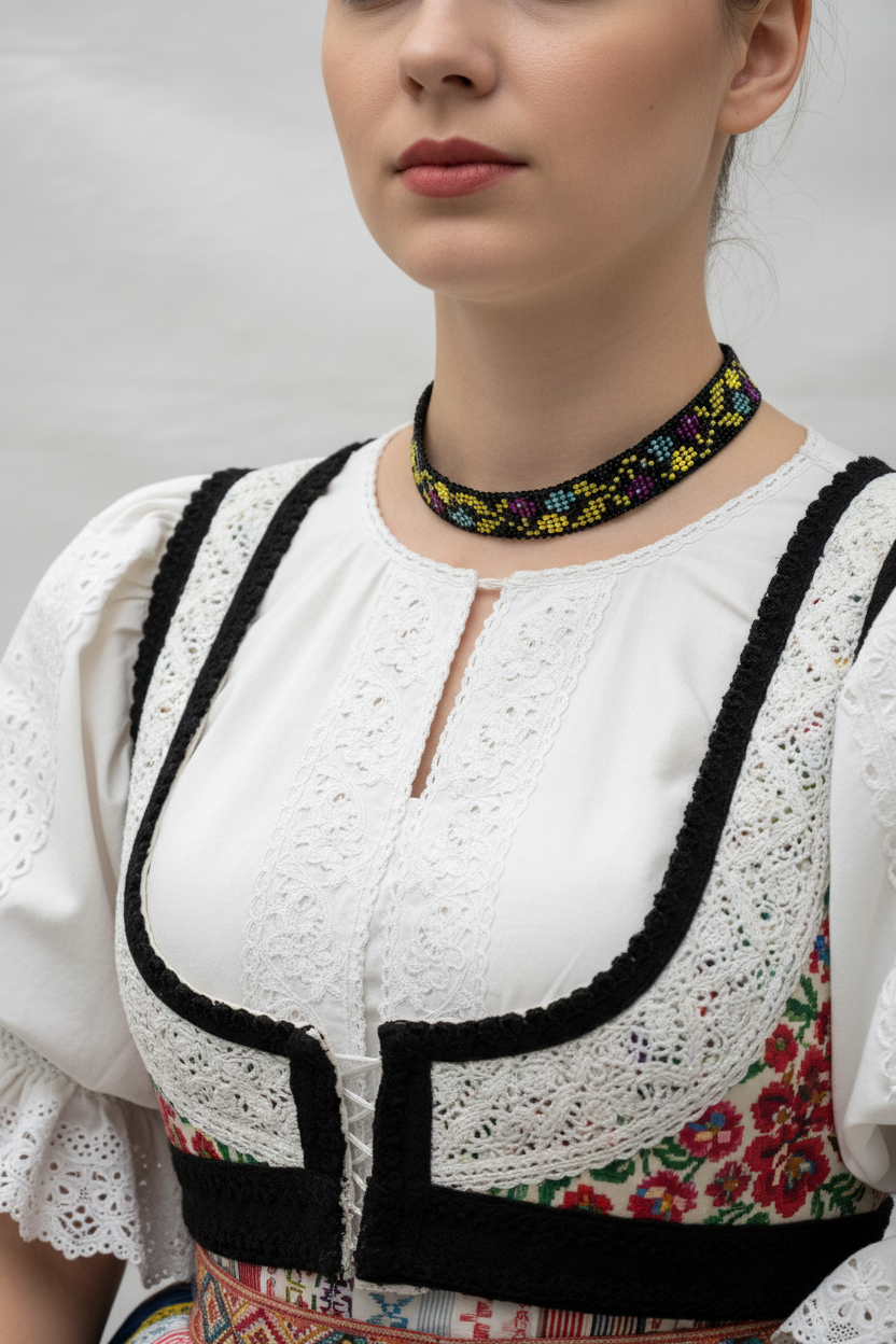 slovansky folklorny nahrdelnik cierny s farebnymi kvetmi harakka jewls