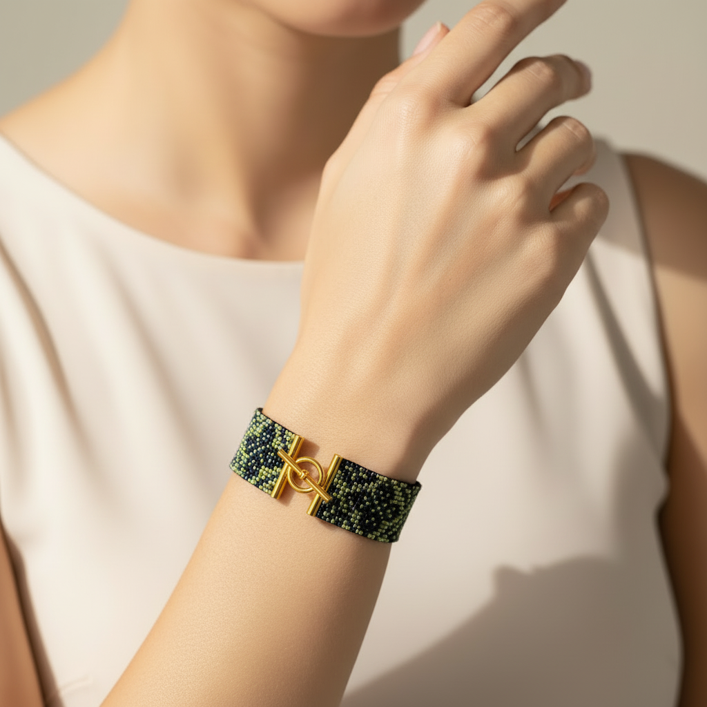 náramok Perúnova noc smaragdovo zelený ručne robený Harakka Jewls