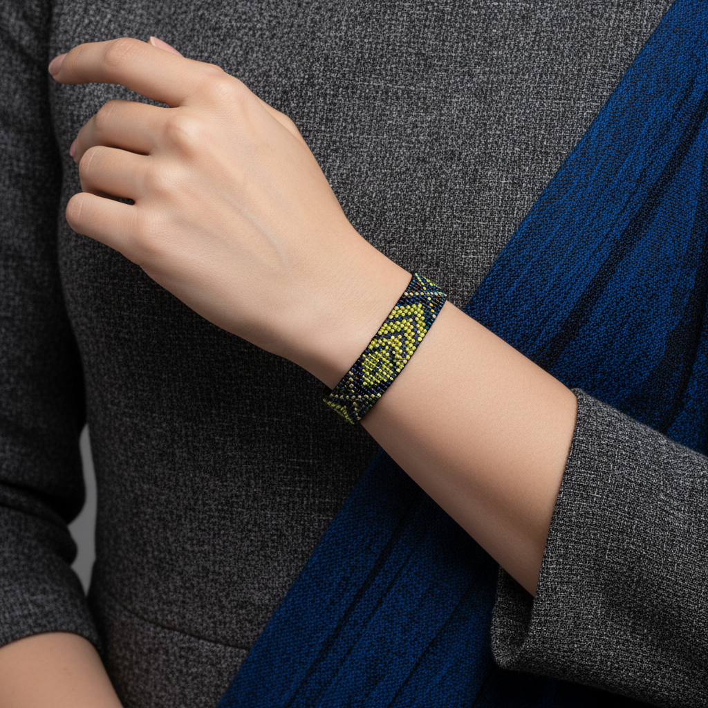 ručne šitý zeleno modrý korálkový náramok Harakka Jewls