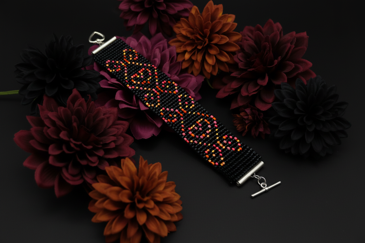 čierno oranžový ručne tkaný náramok Harakka Jewls