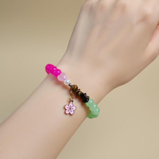 Bracelet Flowers of the Cycle – with tiger eye, pearls and sakura blossom
 NA78