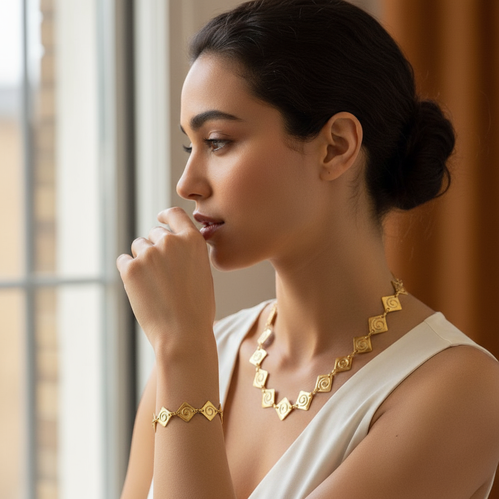 Golden Spiral Set - surgical steel necklace and bracelet with Slavic symbol of life SH111