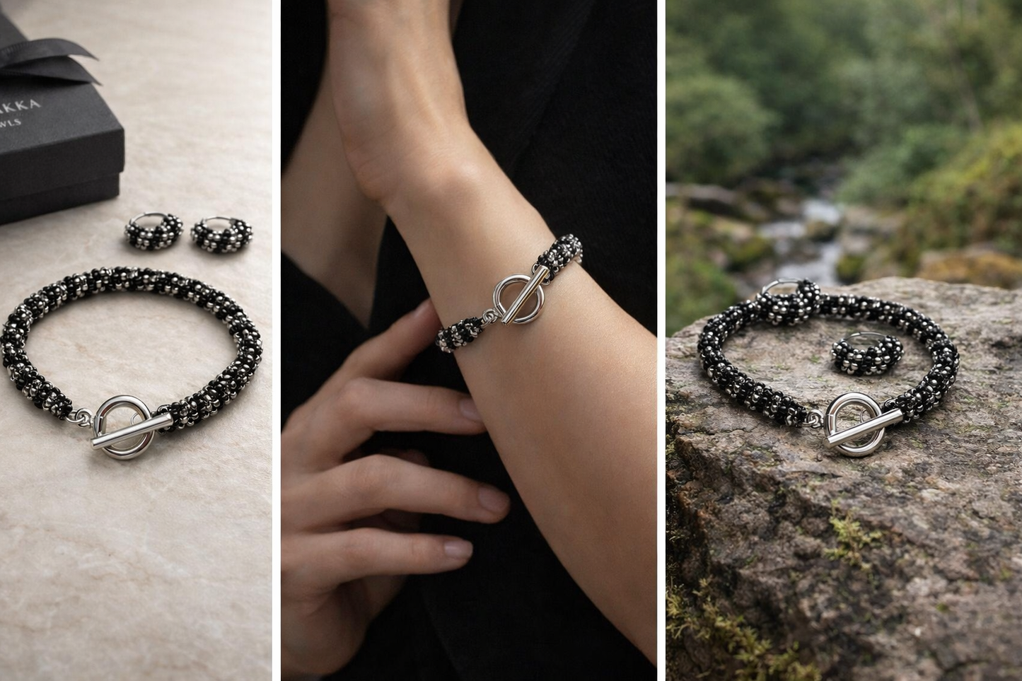 Shadow Power – black and silver bracelet and earring set