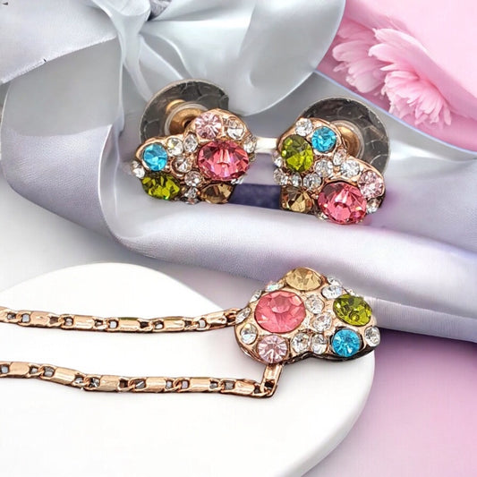 Set s Farebnými Kameňmi set Gold Heart Rose 