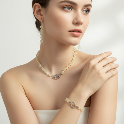 Golden Meadows of Dazhbog — necklace, bracelet, and earrings set made of yellow beads