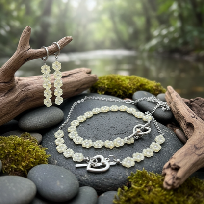 Golden Meadows of Dazhbog — necklace, bracelet, and earrings set made of yellow beads
