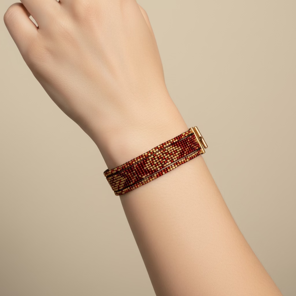 Ručne robený jemný náramok zo sklenených korálok Rosná žiara