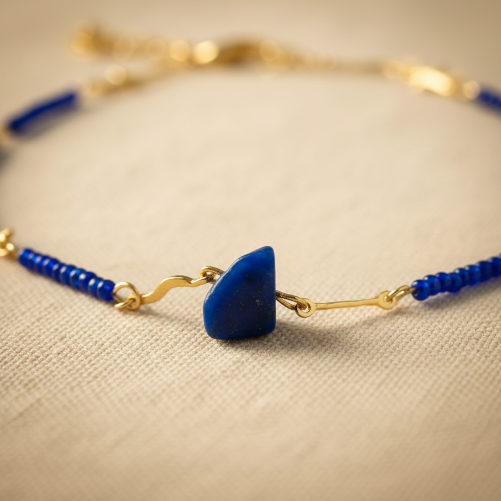Detail lapis lazuli – kameň a korálky Harakka