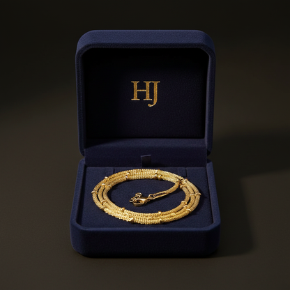 Harakka HJ box gold mesh ball chain necklace
