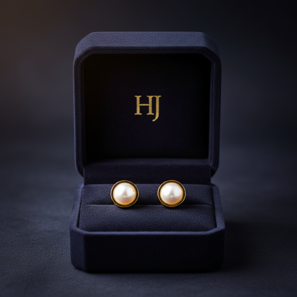 Harakka HJ box gold pearl earrings