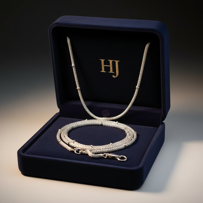 Harakka HJ box silver mesh ball lariat necklace