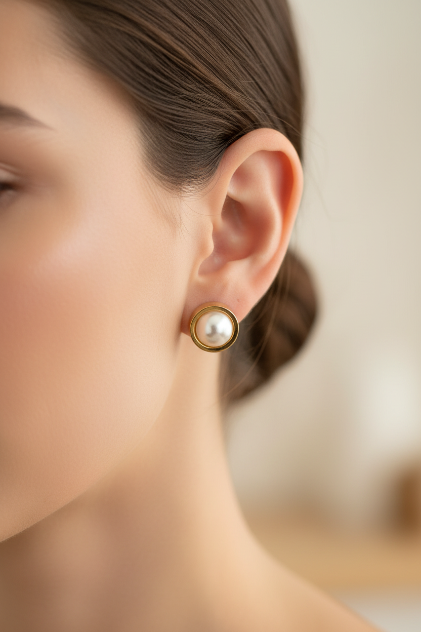 Harakka model ear gold pearl earrings