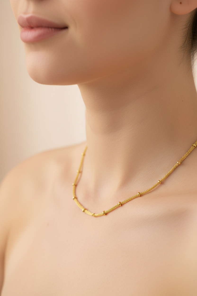 Harakka model neck gold mesh ball chain necklace