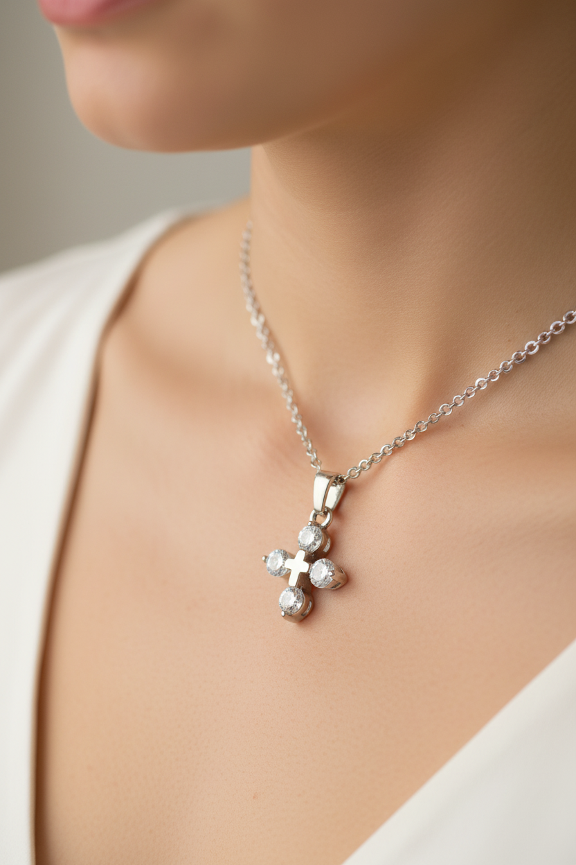 Harakka model neck silver cross zirconia necklace