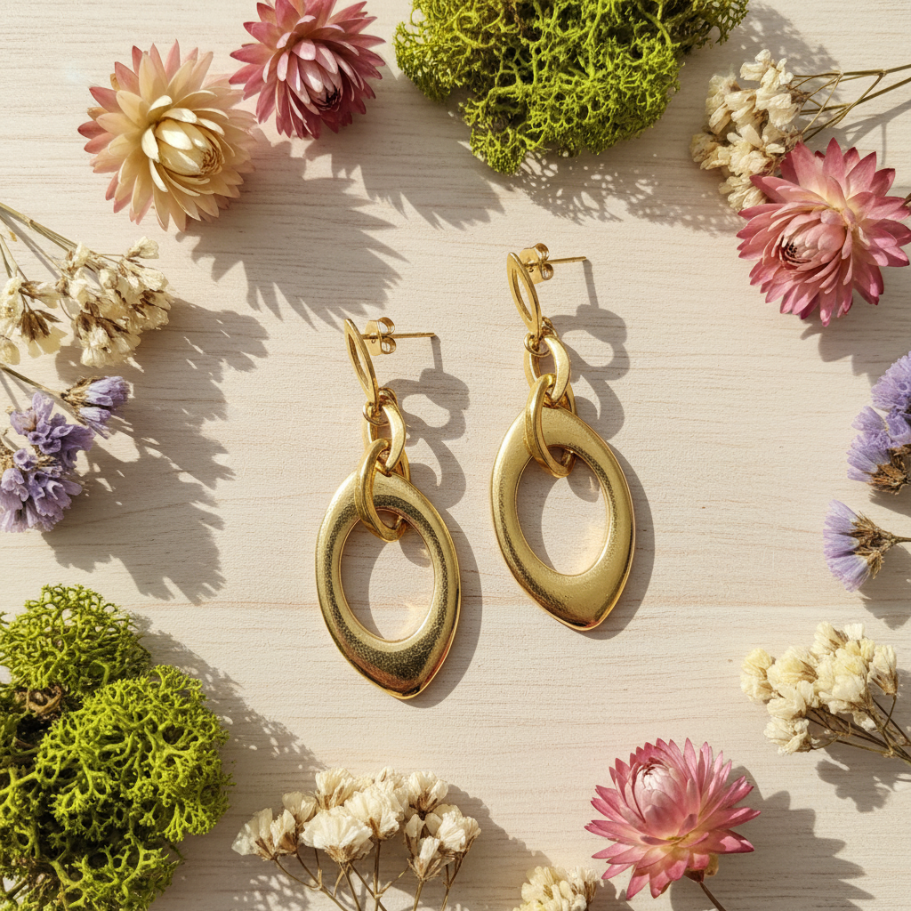 Harakka nature flat lay gold earrings