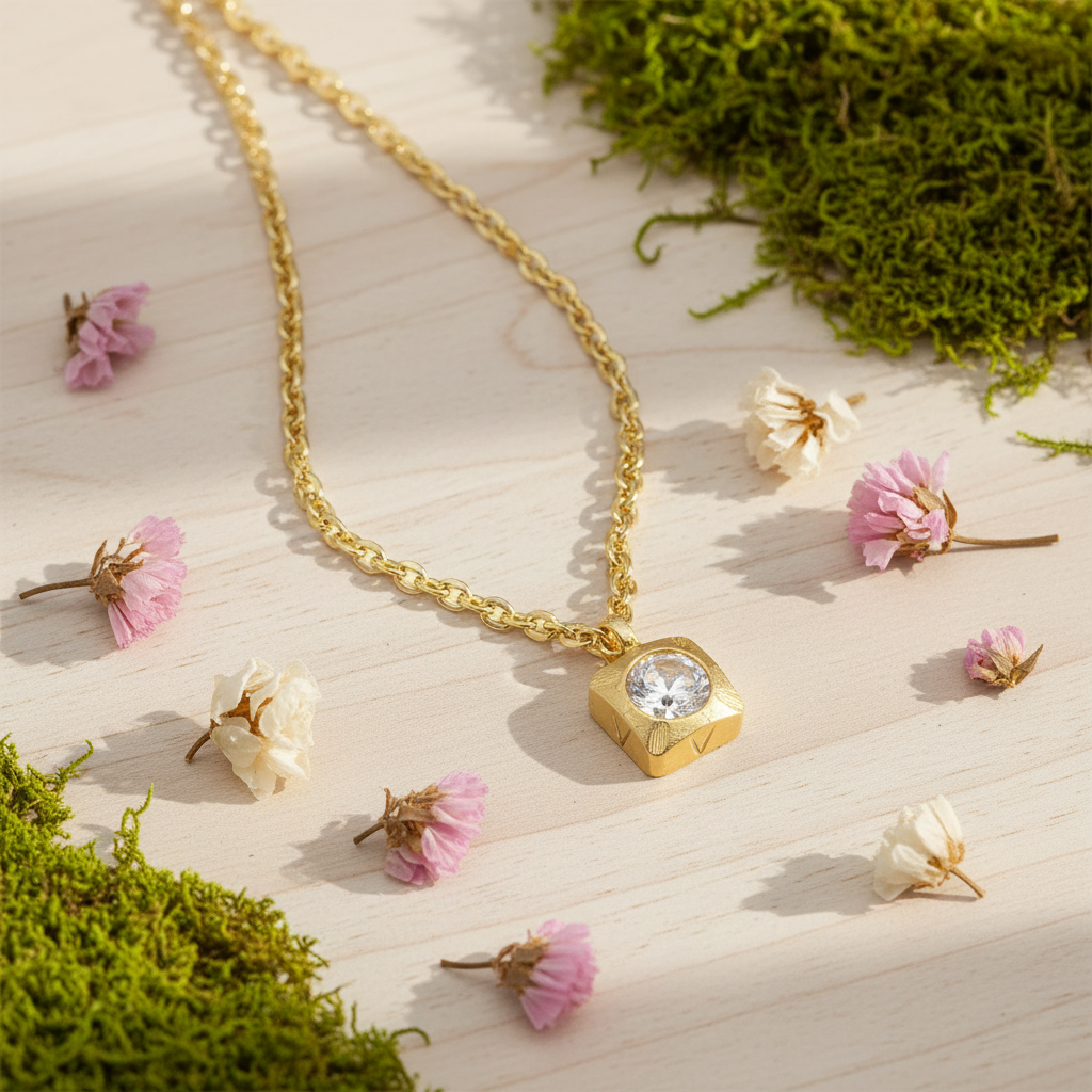 Harakka nature flat lay gold flower pendant necklace