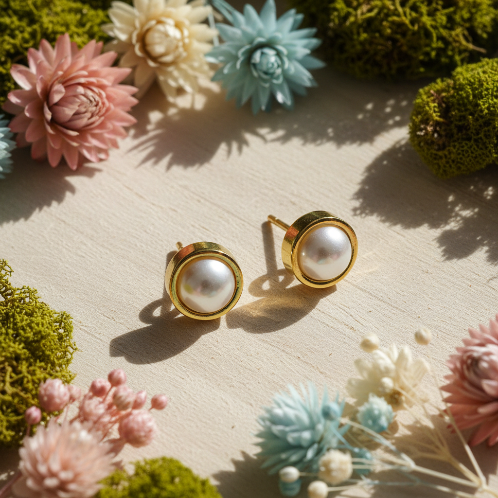 Harakka nature flat lay gold pearl earrings
