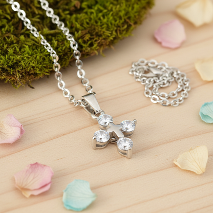 Harakka nature flat lay silver cross zirconia necklace