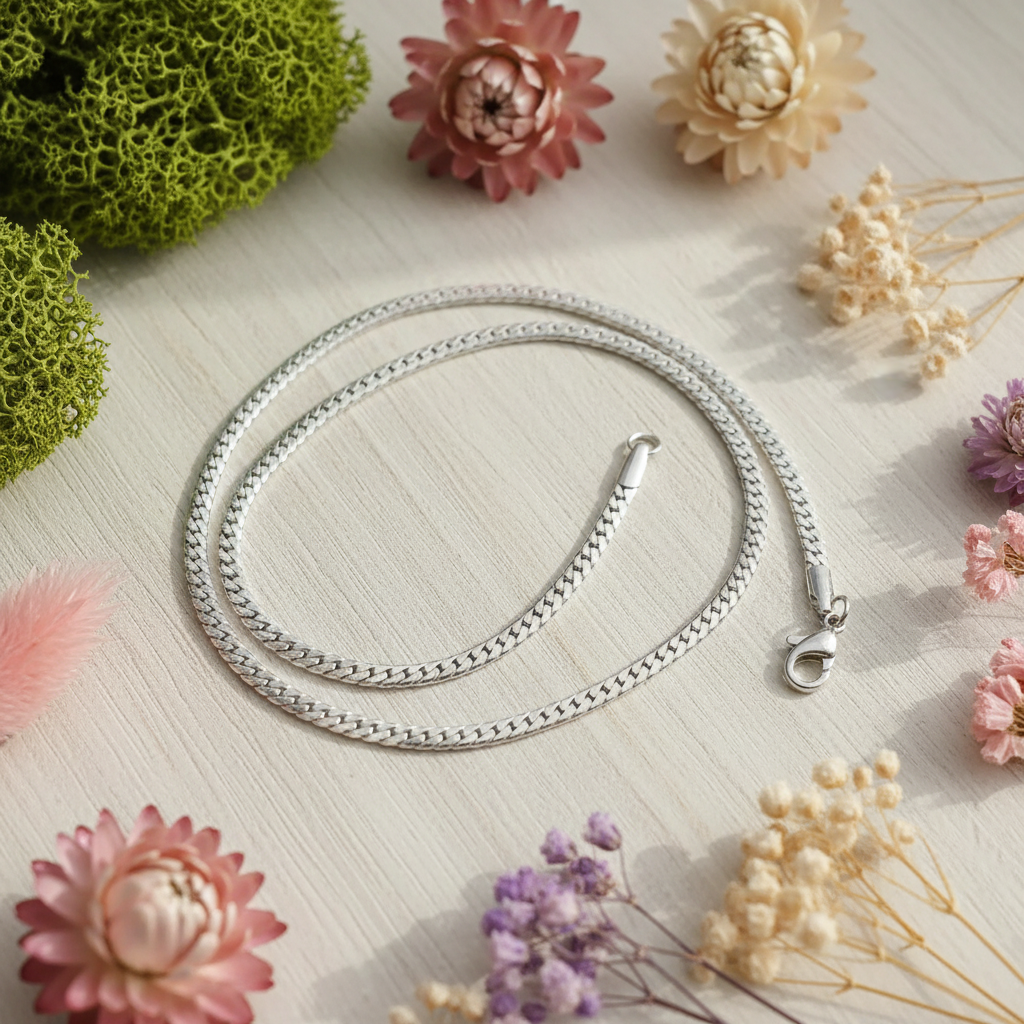 Harakka nature flat lay silver curb chain necklace