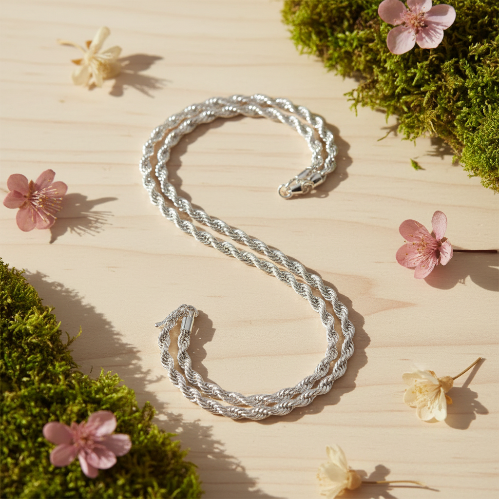 Harakka nature flat lay silver rope chain necklace