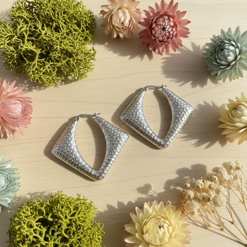 Harakka nature flat lay silver square earrings