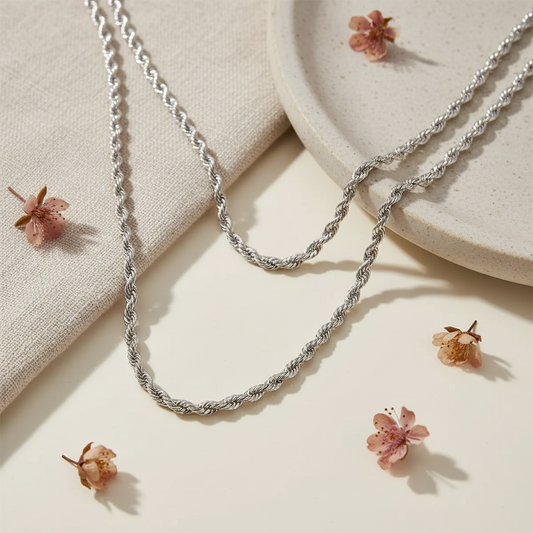 Harakka silver twisted rope chain necklace flat lay