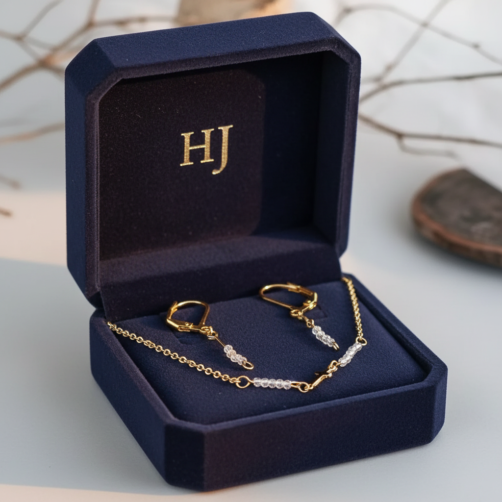 Set číry krištáľ – náhrdelník a náušnice v elegantnéj šperkovnici HJ | HARAKKA
