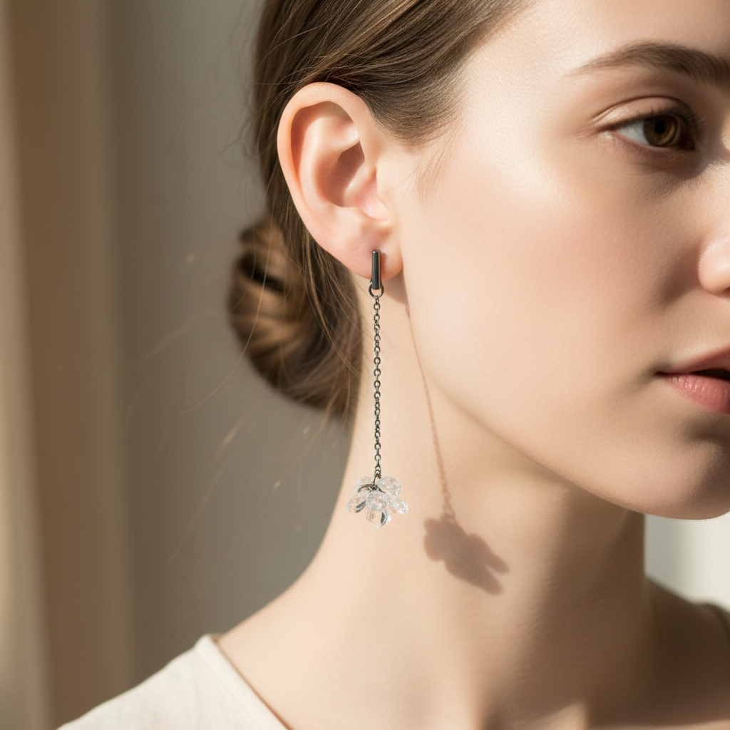 Náušnice NA116 – na modelke, detail ucha
