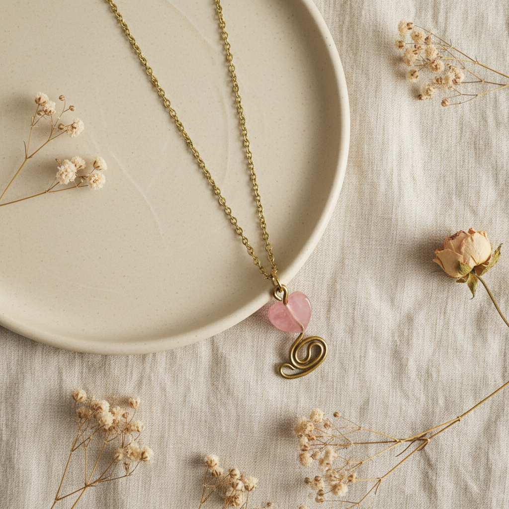 Prívesok srdiečko z ruženínu – luxusný flat lay | HARAKKA Jewls