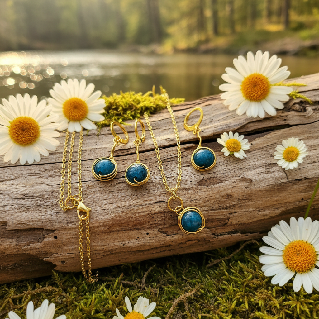 Green Agate Earrings and Necklace Set in Gold Surgical Steel – Emerald Tranquility S34