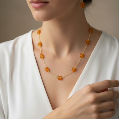 Natural Amber Set in Gold Surgical Steel - A Sunny Touch of Elegance S37