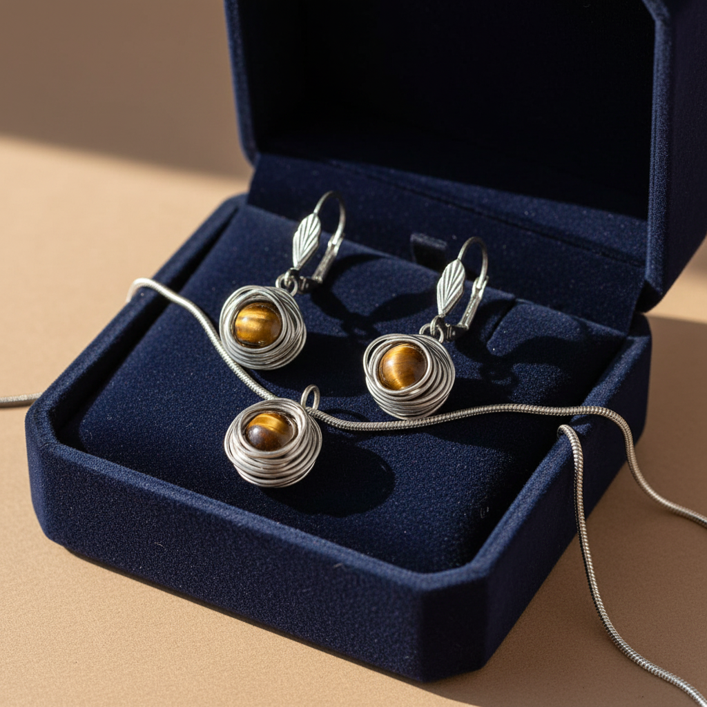 Set tigrie oko S205 – luxusná šperkovnica, handmade HARAKKA
