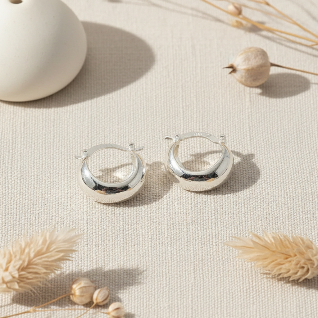 Strieborné náušnice Šarlota flat lay – Harakka Jewls