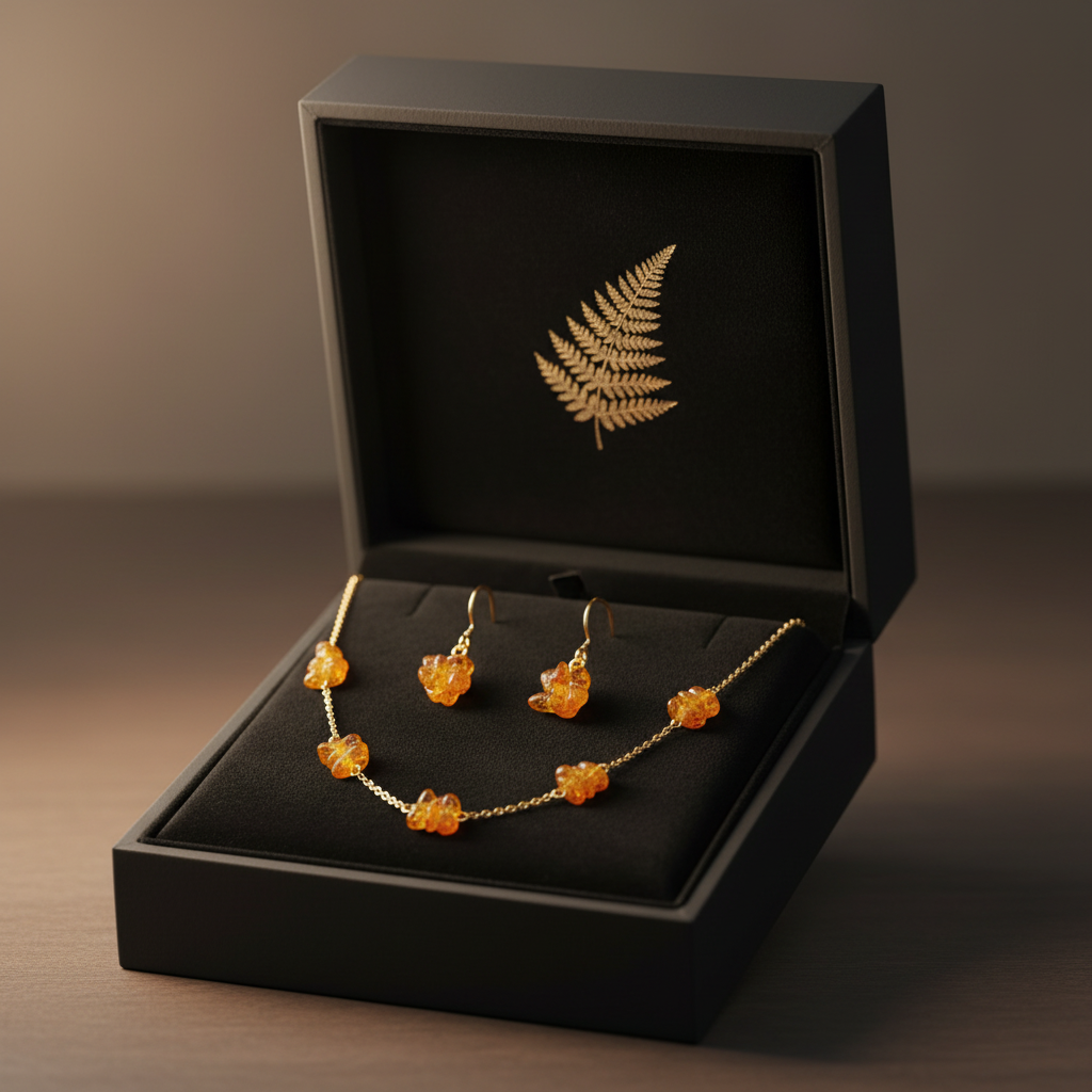 Natural Amber Set in Gold Surgical Steel - A Sunny Touch of Elegance S37