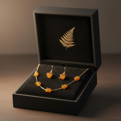 Natural Amber Set in Gold Surgical Steel - A Sunny Touch of Elegance S37