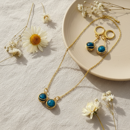 Green Agate Earrings and Necklace Set in Gold Surgical Steel – Emerald Tranquility S34