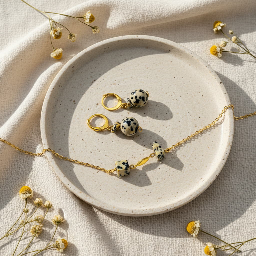 Set jaspis Dalmatin – luxusný flat lay | HARAKKA Jewls